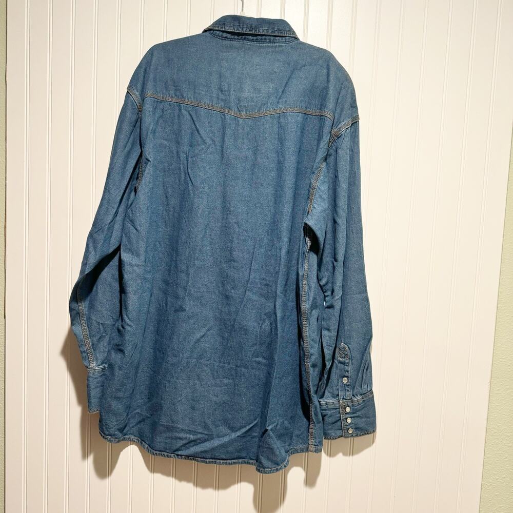 Lakin McKey Western Denim Shirt Pearl Snaps Mens Size XLTall - Picture 6 of 7